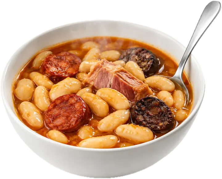 Cuenco de fabada asturiana con chorizo, morcilla y lacón